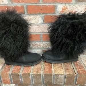UGG Mongolian Black Fur Tall Boots Size 7 - Great Condition!